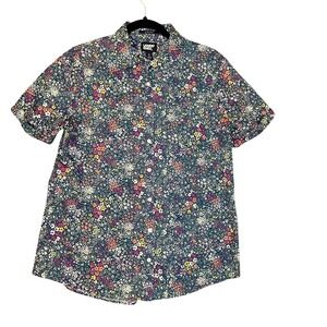 Lands End Women Short Sleeve Button Up Shirt Floral S No Iron Cottagecore Cotton